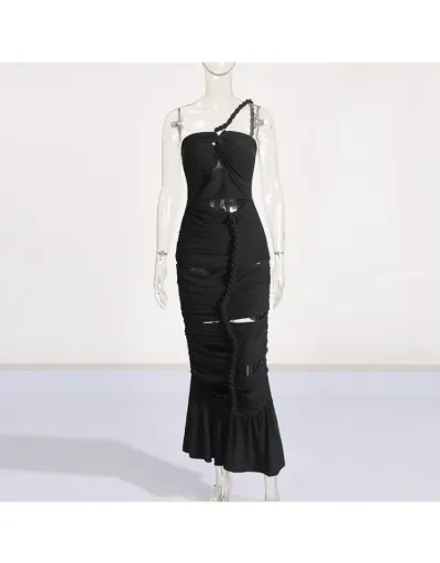 Ruched Hollow-out One Shoulder Maxi Dress #802106 $142.94 USD, Wholesale Fashion 