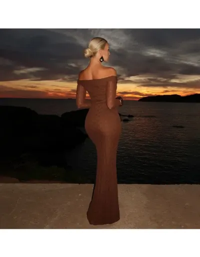 Replica Plain Off Shoulder Bodycon Maxi Dress #802116 $49.38 USD for Wholesale