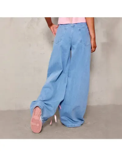 Replica Sweet Gradient Ribbon Bow Wide Leg Jeans #802141 $48.67 USD for Wholesale