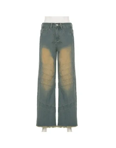 Replica Contrast Color Wide Leg Raged Hem Low Rise Jeans #802142 $47.43 USD for Wholesale