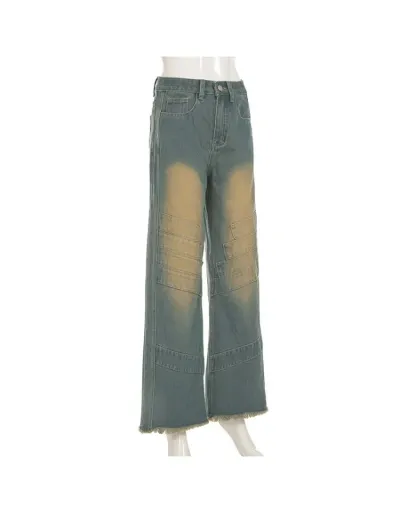 Replica Contrast Color Wide Leg Raged Hem Low Rise Jeans #802142 $47.43 USD for Wholesale