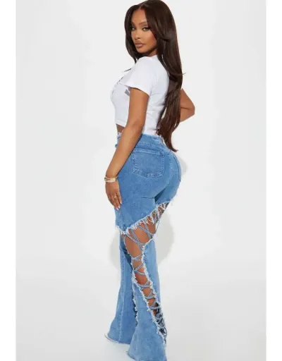 Replica Frayed Denim Hollow-out Raged Hem Jeans #802148 $92.88 USD for Wholesale