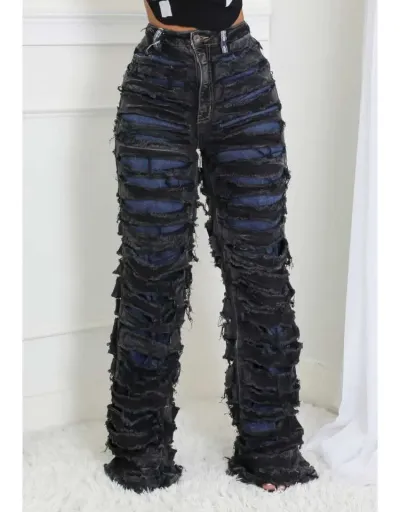 Colorblock Ripped Denim Patchwork Jeans #802153 $97.04 USD, Wholesale Fashion Jeans