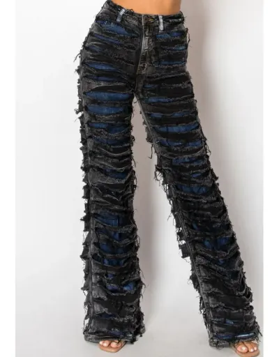 Replica Colorblock Ripped Denim Patchwork Jeans #802153 $97.04 USD for Wholesale