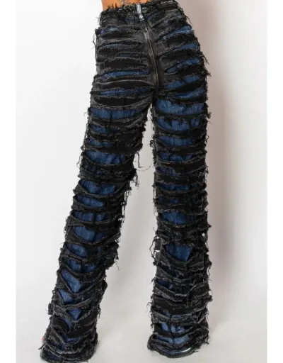 Replica Colorblock Ripped Denim Patchwork Jeans #802153 $97.04 USD for Wholesale