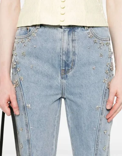 Replica Embellished Denim High Rise Straight Jeans #802159 $84.31 USD for Wholesale