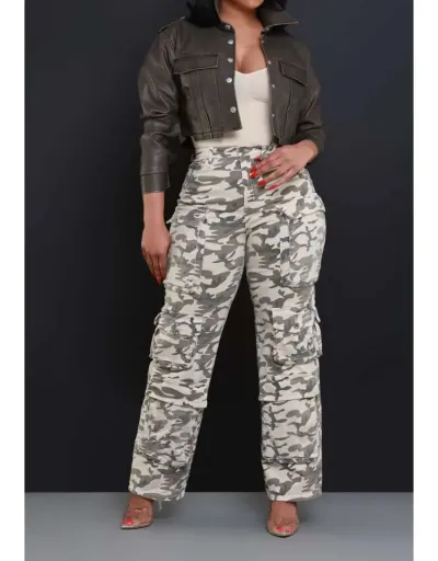 Replica Colorblock Camo Multi Pocket Cargo Jeans #802161 $82.93 USD for Wholesale