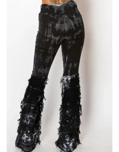 Replica Tie Dye Fringe Denim Bodycon Flared Jeans #802162 $99.88 USD for Wholesale