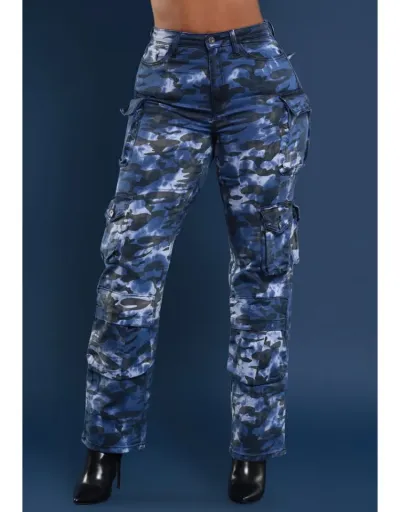 Replica Camouflage Print Denim Cargo Pocket Jeans #802165 $85.51 USD for Wholesale