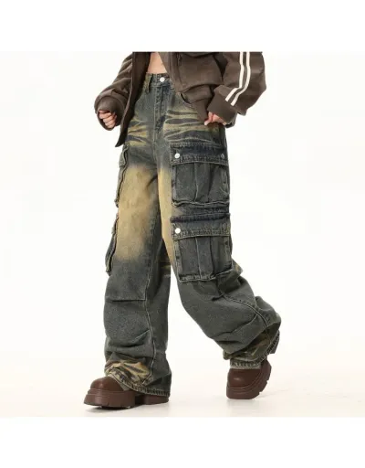 Replica Ruched Denim Multi Pocket Cargo Wide Leg Jeans #802166 $98.31 USD for Wholesale