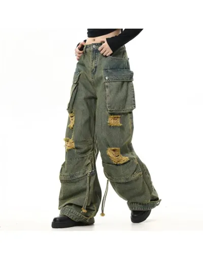 Replica Ripped Washed Denim Cargo Pocket Jeans #802167 $94.42 USD for Wholesale