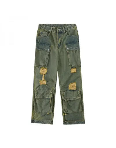 Replica Ripped Washed Denim Cargo Pocket Jeans #802167 $94.42 USD for Wholesale