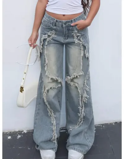 Distressed Frayed Denim High Rise Jeans #802168 $56.62 USD, Wholesale Fashion Jeans