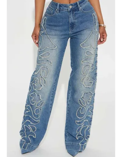 Embroidery Denim Loose Straight Jeans #802175 $97.04 USD, Wholesale Fashion Jeans