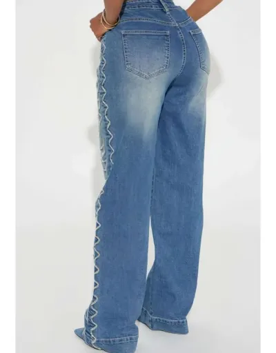 Replica Embroidery Denim Loose Straight Jeans #802175 $97.04 USD for Wholesale