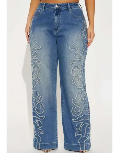 Replica Embroidery Denim Loose Straight Jeans #802175 $97.04 USD for Wholesale