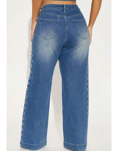 Replica Embroidery Denim Loose Straight Jeans #802175 $97.04 USD for Wholesale