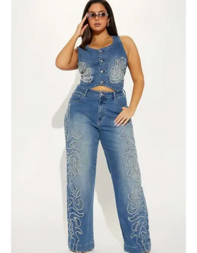 Replica Embroidery Denim Loose Straight Jeans #802175 $97.04 USD for Wholesale