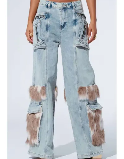 Fluff Cargo Pocket Denim Wide Leg Jeans #802179 $109.77 USD, Wholesale Fashion Jeans