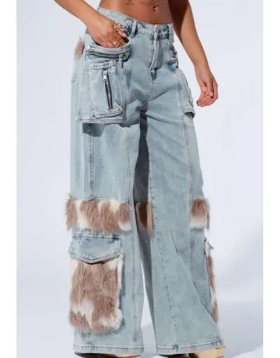 Replica Fluff Cargo Pocket Denim Wide Leg Jeans #802179 $109.77 USD for Wholesale