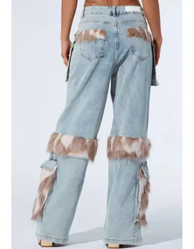 Replica Fluff Cargo Pocket Denim Wide Leg Jeans #802179 $109.77 USD for Wholesale