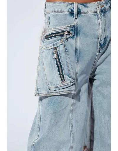 Replica Fluff Cargo Pocket Denim Wide Leg Jeans #802179 $109.77 USD for Wholesale