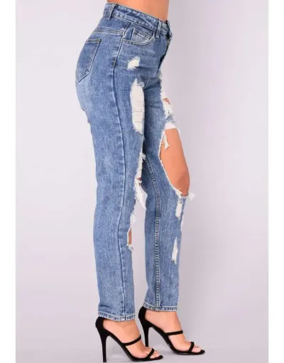 Replica Denim Hollow-out Ripped Bodycon Jeans #802183 $51.68 USD for Wholesale