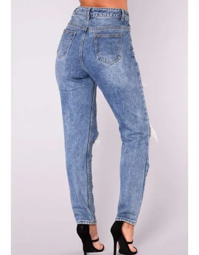 Replica Denim Hollow-out Ripped Bodycon Jeans #802183 $51.68 USD for Wholesale