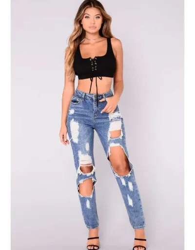 Replica Denim Hollow-out Ripped Bodycon Jeans #802183 $51.68 USD for Wholesale