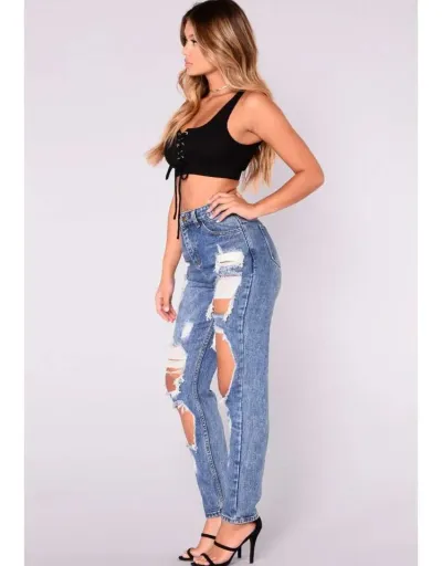 Replica Denim Hollow-out Ripped Bodycon Jeans #802183 $51.68 USD for Wholesale