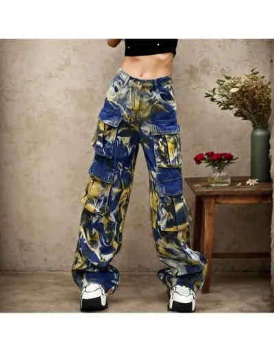 Colorblock Camo Multi Pocket Cargo Jeans #802184 $86.35 USD, Wholesale Fashion Jeans