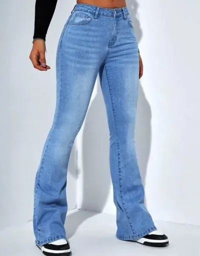 Denim Patchwork High Rise Flared Jeans #802185 $44.21 USD, Wholesale Fashion Jeans