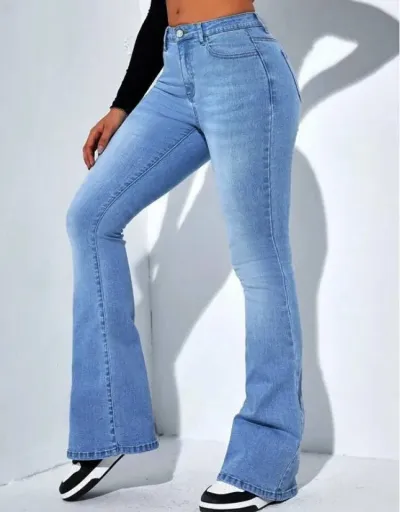 Replica Denim Patchwork High Rise Flared Jeans #802185 $44.21 USD for Wholesale