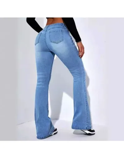 Replica Denim Patchwork High Rise Flared Jeans #802185 $44.21 USD for Wholesale