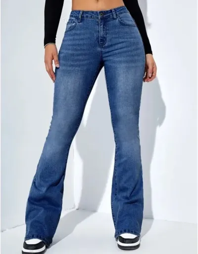 Replica Denim Patchwork High Rise Flared Jeans #802185 $44.21 USD for Wholesale