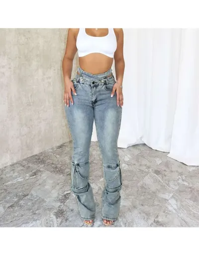 Denim Wrap Waist Multi Pocket Jeans #802187 $72.33 USD, Wholesale Fashion Jeans