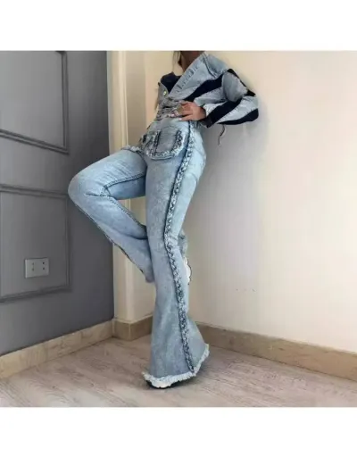 Replica Cabe-Knit Raged Hem Denim Flared Jeans #802195 $81.51 USD for Wholesale