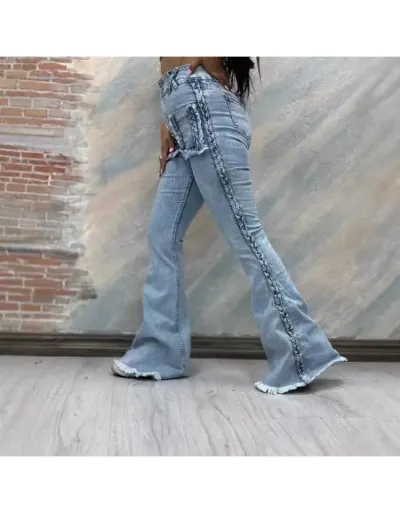 Replica Cabe-Knit Raged Hem Denim Flared Jeans #802195 $81.51 USD for Wholesale