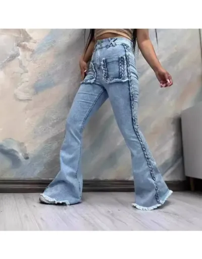 Replica Cabe-Knit Raged Hem Denim Flared Jeans #802195 $81.51 USD for Wholesale