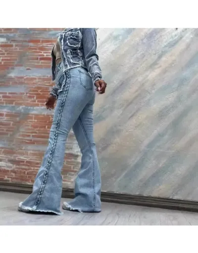 Replica Cabe-Knit Raged Hem Denim Flared Jeans #802195 $81.51 USD for Wholesale