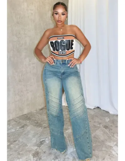 Replica Distressed Washed Denim High Rise Jeans #802201 $75.98 USD for Wholesale