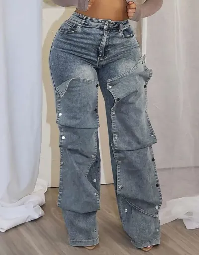 Replica Retro Applique Colorblock Zipper Jeans #802203 $73.36 USD for Wholesale