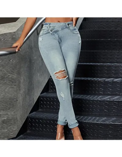 Ripped High Rise Pencil Jeans #802207 $47.12 USD, Wholesale Fashion Jeans