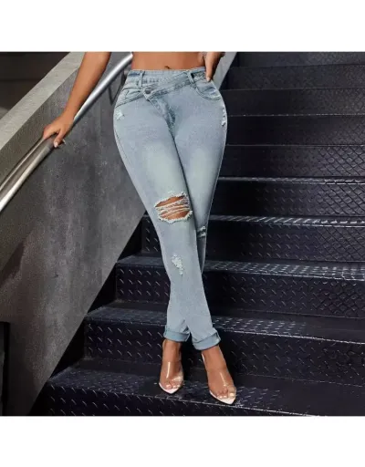 Replica Ripped High Rise Pencil Jeans #802207 $47.12 USD for Wholesale