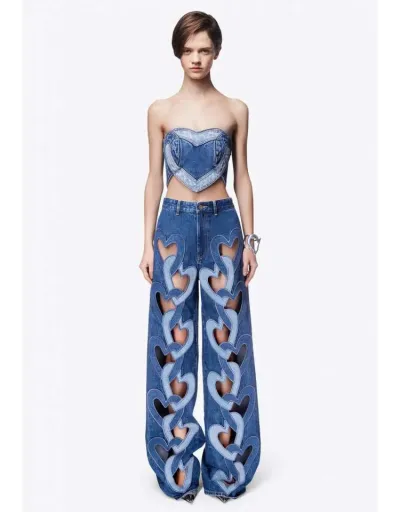 Heart Hollow-out Wide Leg Jeans #802215 $96.10 USD, Wholesale Fashion Jeans