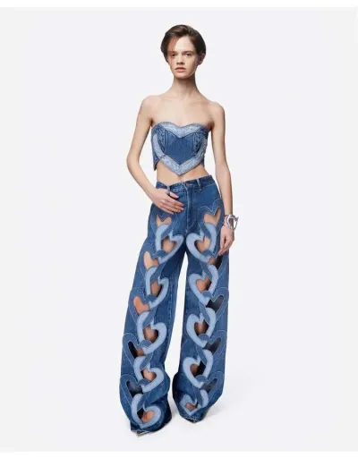 Replica Heart Hollow-out Wide Leg Jeans #802215 $96.10 USD for Wholesale