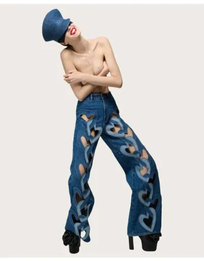 Replica Heart Hollow-out Wide Leg Jeans #802215 $96.10 USD for Wholesale