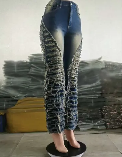 Washed Denim Fuzzy Trim Flared Jeans #802218 $76.30 USD, Wholesale Fashion Jeans