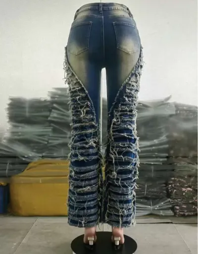 Replica Washed Denim Fuzzy Trim Flared Jeans #802218 $76.30 USD for Wholesale