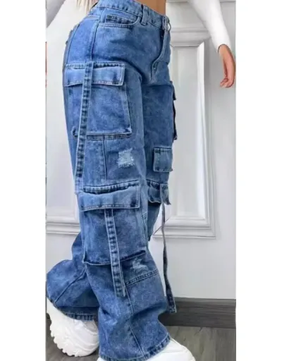 Replica Patchwork High Rise Cargo Jeans #802221 $56.10 USD for Wholesale